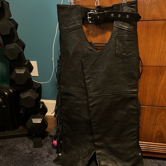 Interstate Leather Chaps Black Leather Motorcycle Riding Pants Size L - Picture 6 of 8